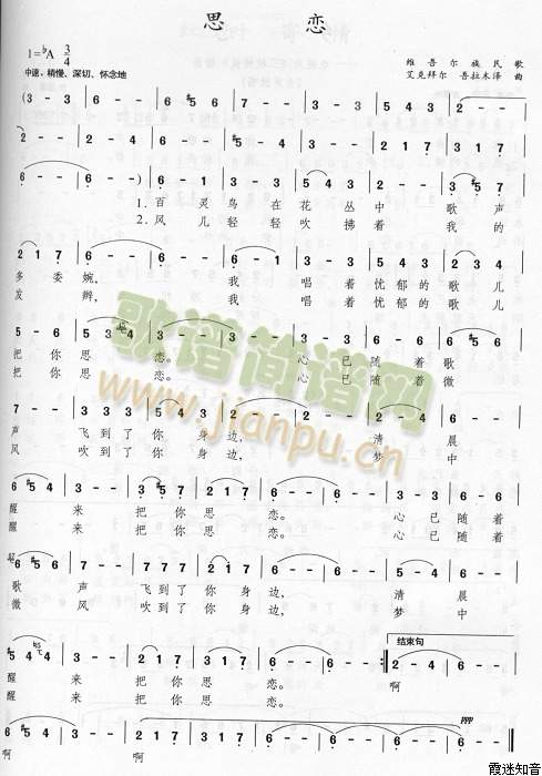 思恋(二字歌谱)1